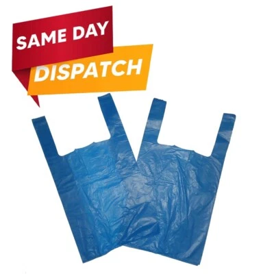 AMICOPACKAGING 300 x Blue Plastic Vest Carrier Bags for Grocery & Supermarkets 11 x 17 x 21 in