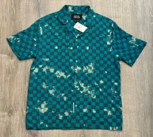 Native Youth Button-Up Short Sleeve Shirt Bleached  Checked Men’s Medium NWT - Picture 1 of 7