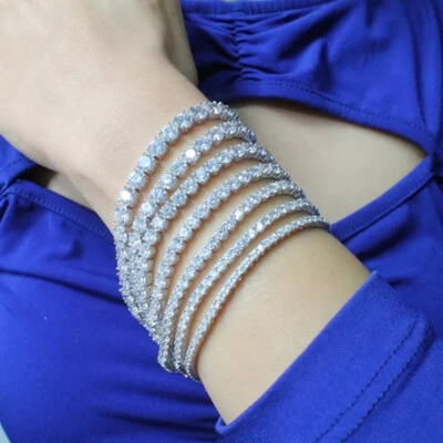 Pulseira de tênis SÓLIDA 925 prata esterlina MOISSANITE passa testador tamanhos 2-6mm - Imagem 1 de 4