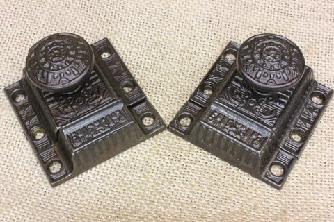 2 Old Cabinet Catches Cupboard Latches Windsor Iron Knob 2 1/4” Vintage 1800’s Cover