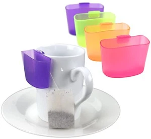 Hook On Mug Tea Bag Holder Set 4pack Purple Orange Green Pink - Picture 1 of 7