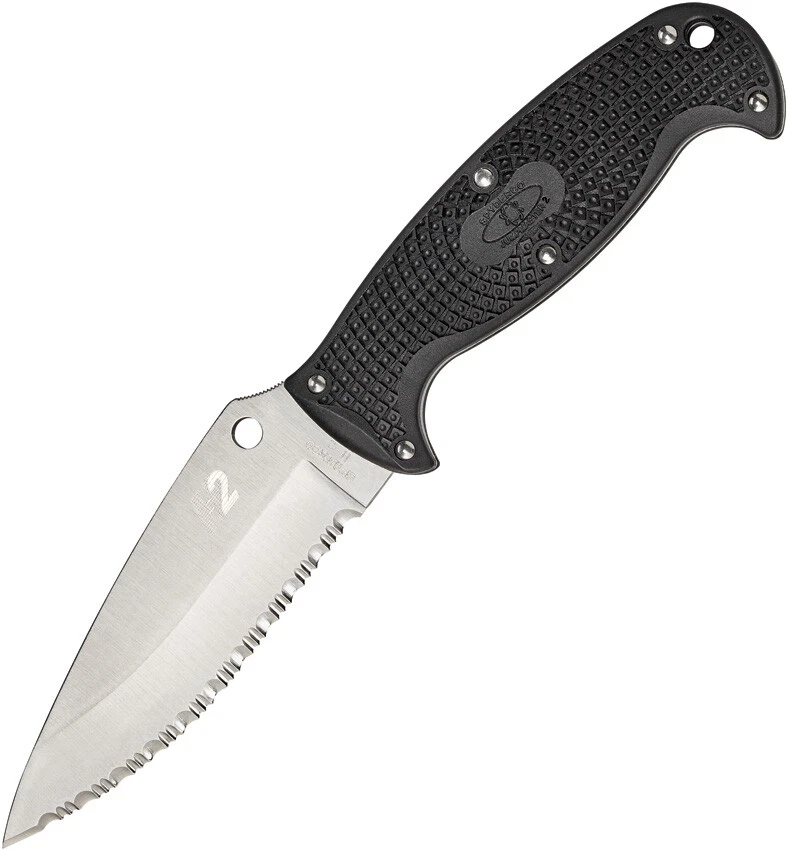 Spyderco Jumpmaster 2 Black H2 Steel Fixed Serrated Blade Knife FB24SBK2 - Image 1 of 2