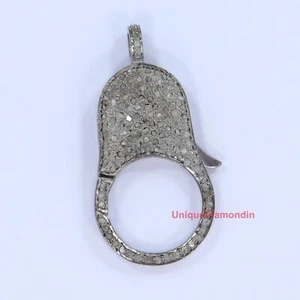 42 x 22mm pave diamond clasp 925 Sterling Silver Handmade Lock finding lobster - Picture 1 of 8