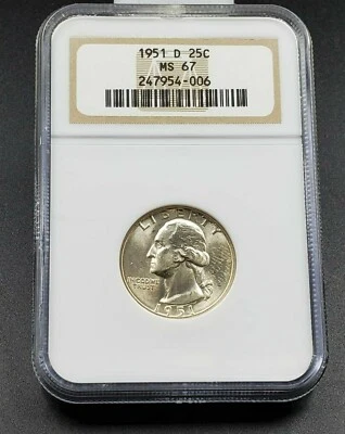 1951 D 25C Washington Quarter Coin NGC MS67 GEM BU ANA Brown Label Holder - Image 1 of 4