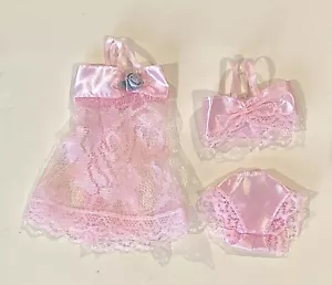 11”-12” DOLL 3-PC PINK NIGHTGOWN LINGERIE PJ SET Outfit Clothes for BARBIE NEW! - Picture 1 of 3