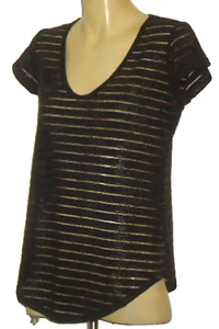 CARIBBEAN QUEEN TexturedBlackSheerStripedStretchCapSlvSizeS NWoT - Picture 1 of 4