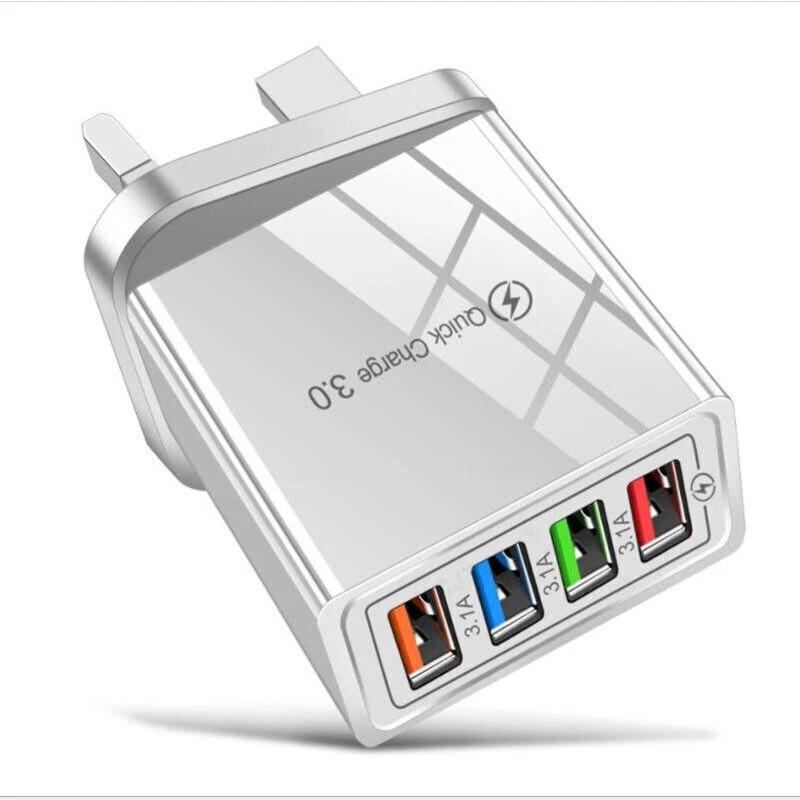 4 Multi-Port Fast Quick Charge USB Hub Mains UK Plug Adapter Wall Charger Phones - Image 1 of 4
