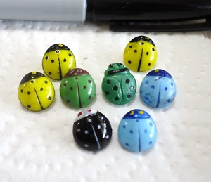 8 Vintage Realistic Glass LADY BUG Buttons 7/16" - Picture 1 of 5