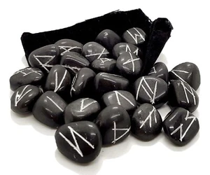 Ensemble de runes en obsidienne cristal pierre précieuse divination peluche ancien runes Futhark - Photo 1 sur 12