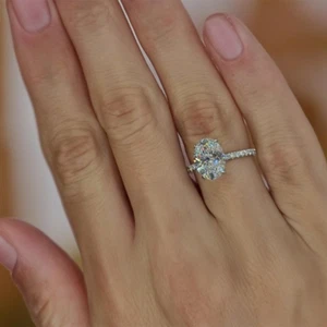 Alianza de boda corte ovalado 3 quilates certificado IGI diamante cultivado en laboratorio oro blanco de 14 K - Imagen 1 de 9