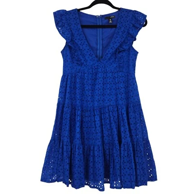 Vestido para mujer Aqua 100 % algodón con ojales de encaje sin mangas azul XS Foto 1 de 4