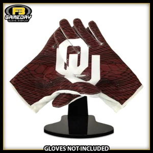 Football Receiver Gloves Display w/ Stand for Oklahoma Sooners Gloves! BIG 12 - Picture 1 of 3