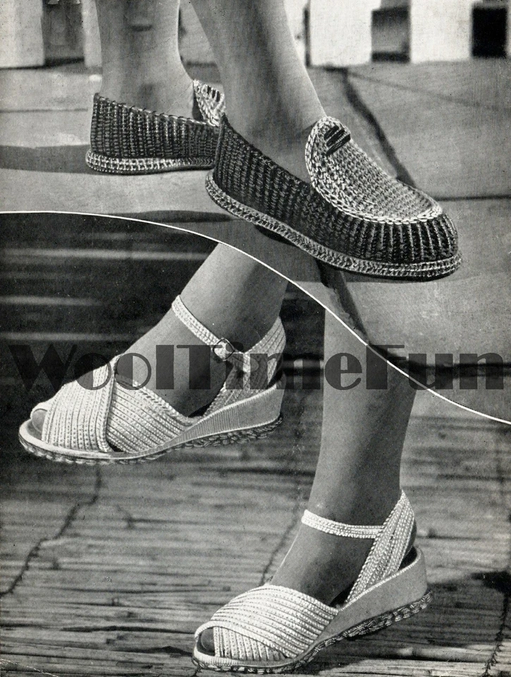 Vintage Crochet Pattern Women's 1940s Slippers/Shoes/Sandals. 2 Styles. - Image 1 of 1