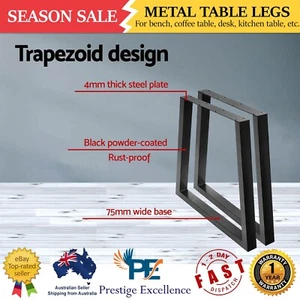 2x Table Legs Metal for Industrial DIY Desk Dining Coffee Tables Bench Trapezoid - Picture 1 of 7