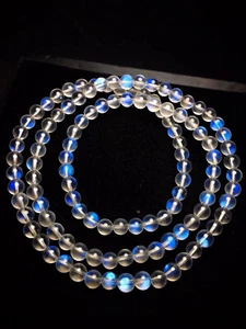5.3mm Natural Strong Blue Light Moonstone Crystal Clear Beads Bracelet AAA - Picture 1 of 8