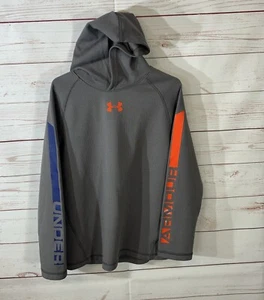 Under Armour Gray with Orange Logo & Spell Out On Sleeves Hoodie Boys Size 6 - Picture 1 of 9