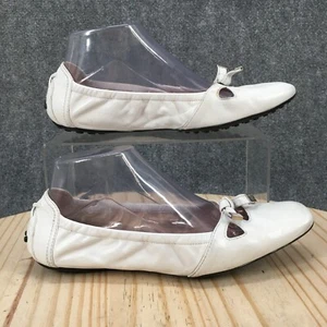 Tods Shoes Womens 8 Ballet Flats Scrunch White Leather Casual Slip On Square Toe - Picture 1 of 13