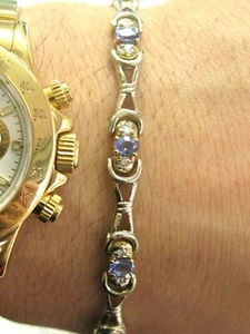 Tanzanite & Diamond Two Tone Tennis Bracelet 14Kt AAA/VS 7" 2.64Ct - Picture 1 of 5