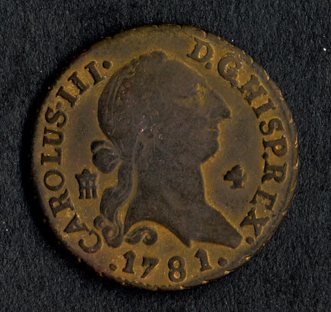 A coin of American Revolution Age * Spain 1781 Charles III 4 MARAVEDI Segovia Cover