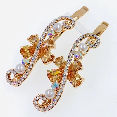 Pearl Butterfly Bobby Pin Hair Clip use Swarovski Crystal Hairpin Elegant Brown - Image 1 of 4