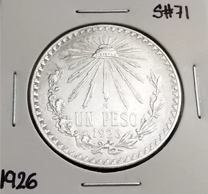 Mexico 1 Peso 1926 .720 Coin Silver, Low date, Un Peso Plata .720, Fecha Baja. - Picture 1 of 4