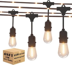 48FT Outdoor String Light Commercial Grade Waterproof Shatterproof Patio Lights - Picture 1 of 9
