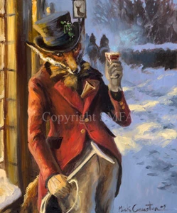 Mick Cawston 'Here's To You Sir' Open Edition Funny Fox Print (mounted/framed) - Picture 1 of 5