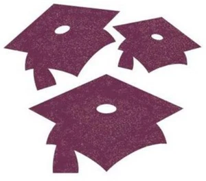 Graduation Burgundy Glitter Assorted Cutouts 12 Per Pack Paper Grad Decoration - Picture 1 of 1