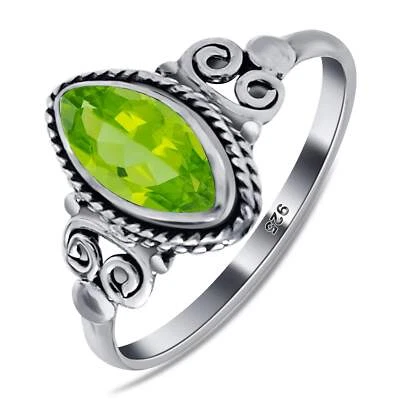 Marquise Shape Genuine Peridot Gemstone Ring in .925 Sterling Silver - Image 1 of 4