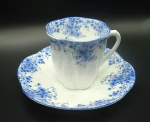 Shelley DAINTY BLUE Demitasse Teacup and Saucer, Vintage 1960's Fine Bone China - Picture 1 of 6