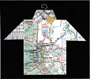 Camicia mappa origami Nevada, Carson City, Sparks, Reno, Sun Valley, Lake Tahoe - Foto 1 di 2