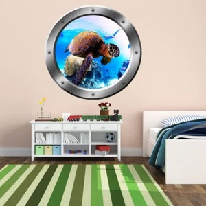 Sea Turtle Portrait, Turtle Wall Decal, Porthole, Underwater Ocean Decals VWAQ - - Picture 1 of 5