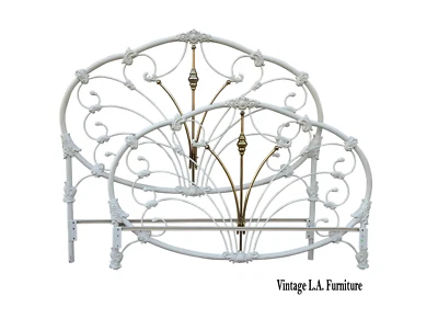 Vintage French Elliott's Designs Iron Queen Bedframe Headboard w Footboard - Image 1 of 4