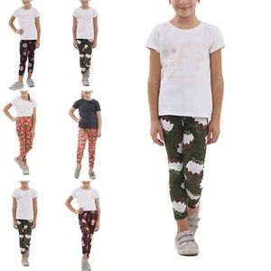 Kids Wall Gift Candy Christmas Xmas Girls Full Length Reindeer Santa Leggings - Picture 1 of 33