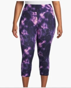 TERRA & SKY PURPLE TIE DYE CAPRI LEGGINGS HIGH RISE SUEDED SUPER SOFT 1X - Picture 1 of 4