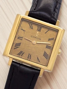 CORUM Automatic Winding Vintage Wristwatch Gold Square Dial Black Band Women - Picture 1 of 9