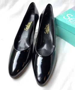 Vintage ~ Selby Damen schwarz Lackleder spitz zulaufend Pumps Slipper Gr. 10AAA schlank - Bild 1 von 9