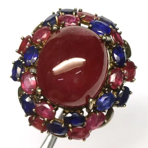 925 Sterlingsilber 18 x 22 Mm. Rot Rubin & Saphir Ringgröße 9.5 - Bild 1 von 4