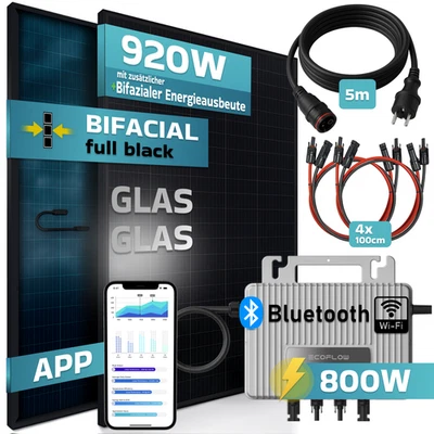 SUNNIVA® Balkonkraftwerk 920W/800W Solaranlage Ecoflow BIFAZIAL FULLBLACK