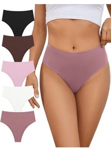 Paquete de 5 bragas de bikini de tiro alto sin costuras para mujer No Show ropa interior de corte alto L - Imagen 1 de 7