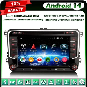 DVD Android 14 GPS Autoradio DVD für VW Seat Polo Golf 5/6 Tiguan Passat Touran - Bild 1 von 23