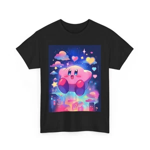 KIRBY ART TEE TSHIRT KAWAII GIFT MEN WOMEN GIRLS ANIME SHIRT CUTE PINK GAMER - Picture 1 of 17