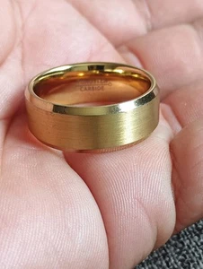 Tungsten Gold Finish 8MM Men's Matte Beveled Wedding Band Sz 15 - Picture 1 of 12