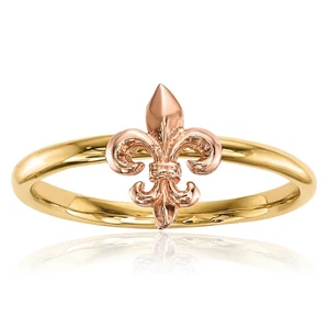 14K Solid Two Tone Gold Fleur De Lis Ring - Picture 1 of 9