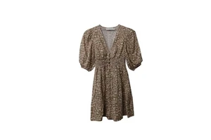 Zimmermann Carnaby Shirred Mini Dress in Animal Print Linen - Picture 1 of 7