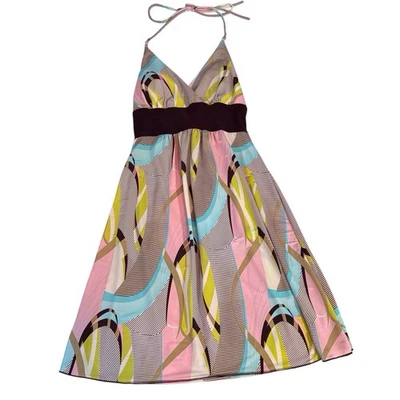 Vintage Y2K Medium Stripe Geometric Halter Dress Pinup Rockabilly Stretchy Voila - Image 1 of 4