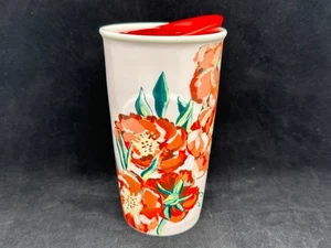 Starbucks Red Poppy Ceramic Travel Tumbler Floral 10oz With Ceramic Lid DOT 2015 - Picture 1 of 8