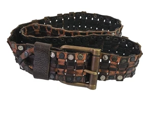 Cintura vintage HTC in pelle da uomo taglia 36/90 ottone borchiato Hollywood Trading Company - Foto 1 di 24