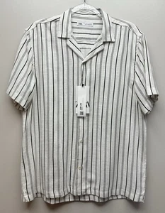 NUOVA camicia Zara Join Life uomo bianca floreale a righe manica corta tg. L - Foto 1 di 7