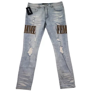 Jeans uomo + donna uomo 32x30 blu denim invecchiato ghepardo letterman zip mosca - Foto 1 di 11